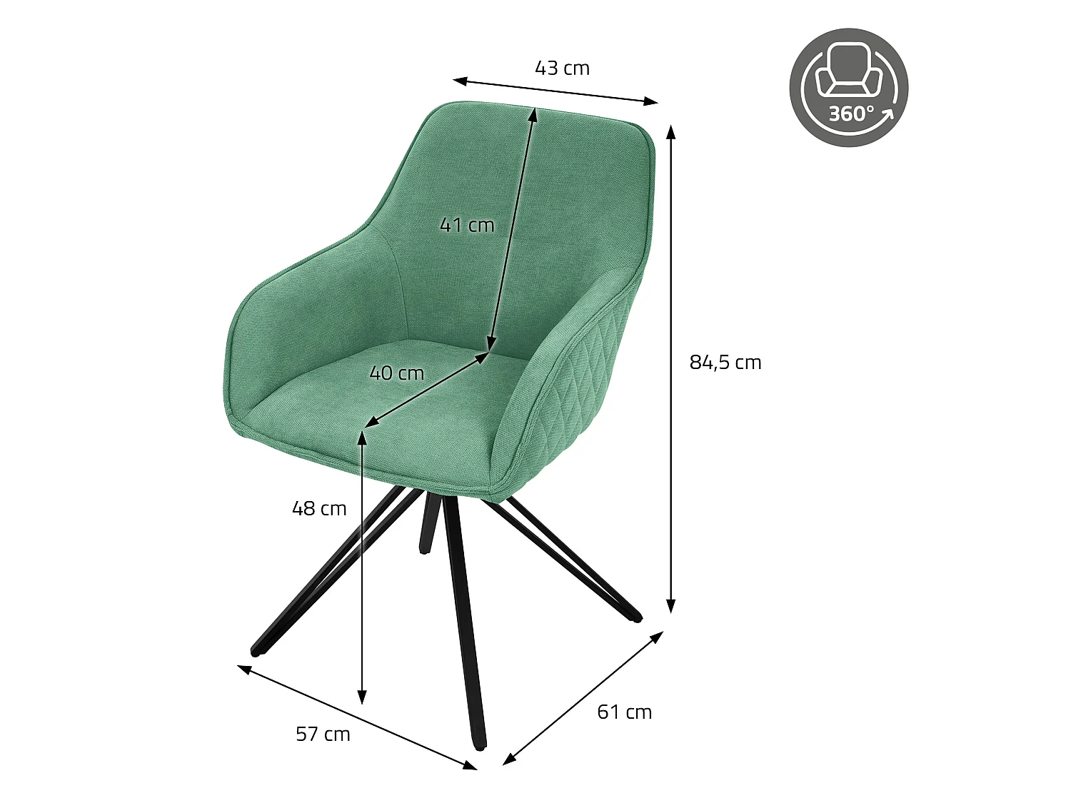 ML-Design 4x Sillas de comedor giratoria color verde sillón tapizado de tela tejida asiento de cocina con respaldo y reposabrazos mueble ergonómico