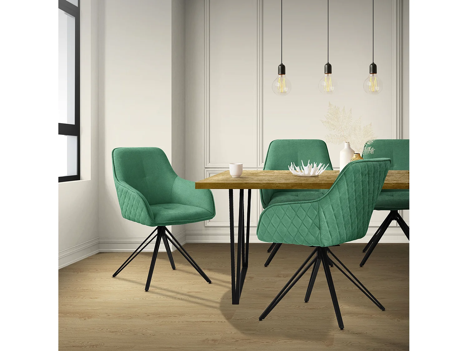 ML-Design 4x Sillas de comedor giratoria color verde sillón tapizado de tela tejida asiento de cocina con respaldo y reposabrazos mueble ergonómico