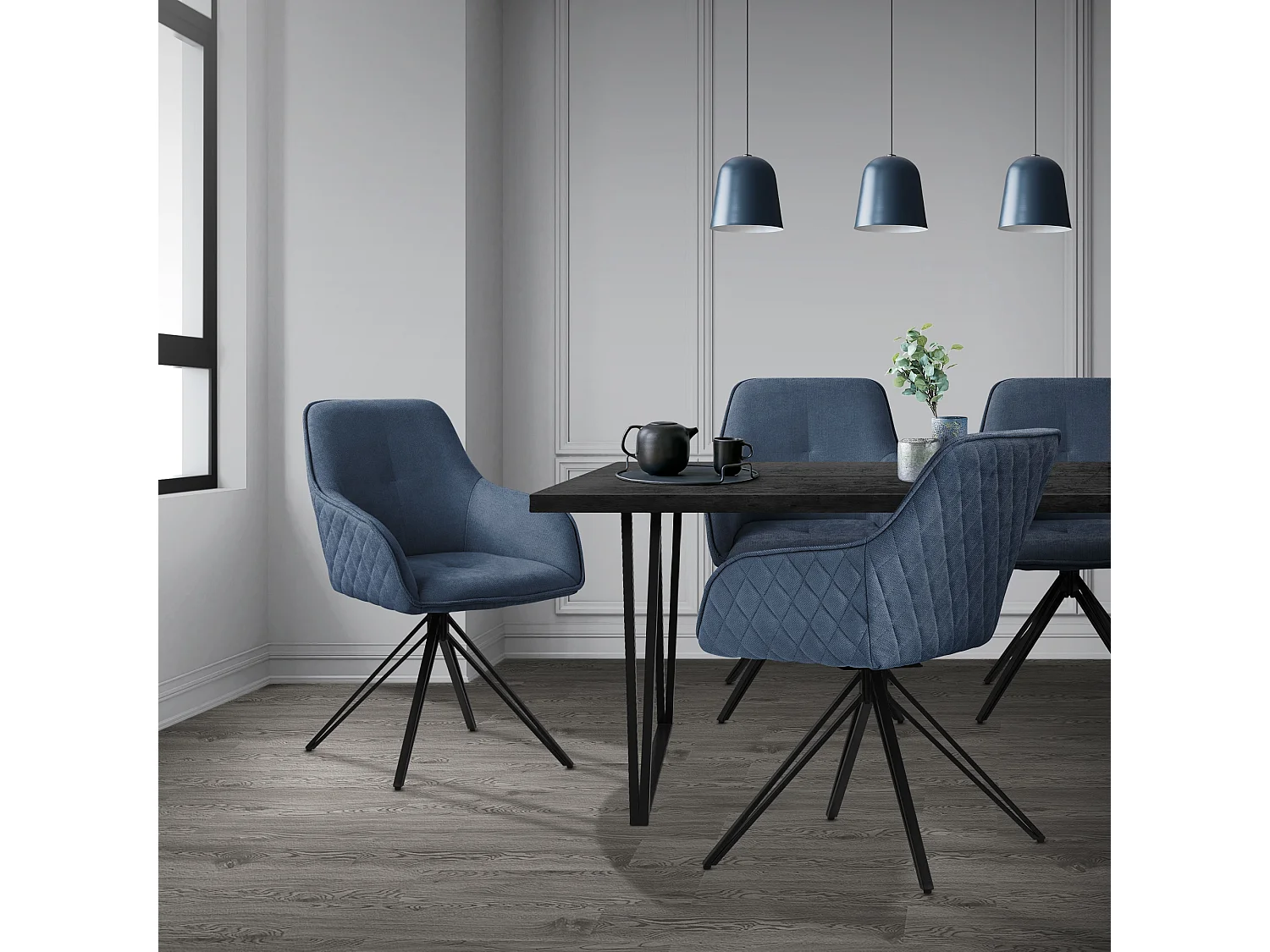 ML-Design 2x Sillas de comedor giratoria color azul sillón tapizado de tela tejida asiento de cocina con respaldo y reposabrazos mueble ergonómico