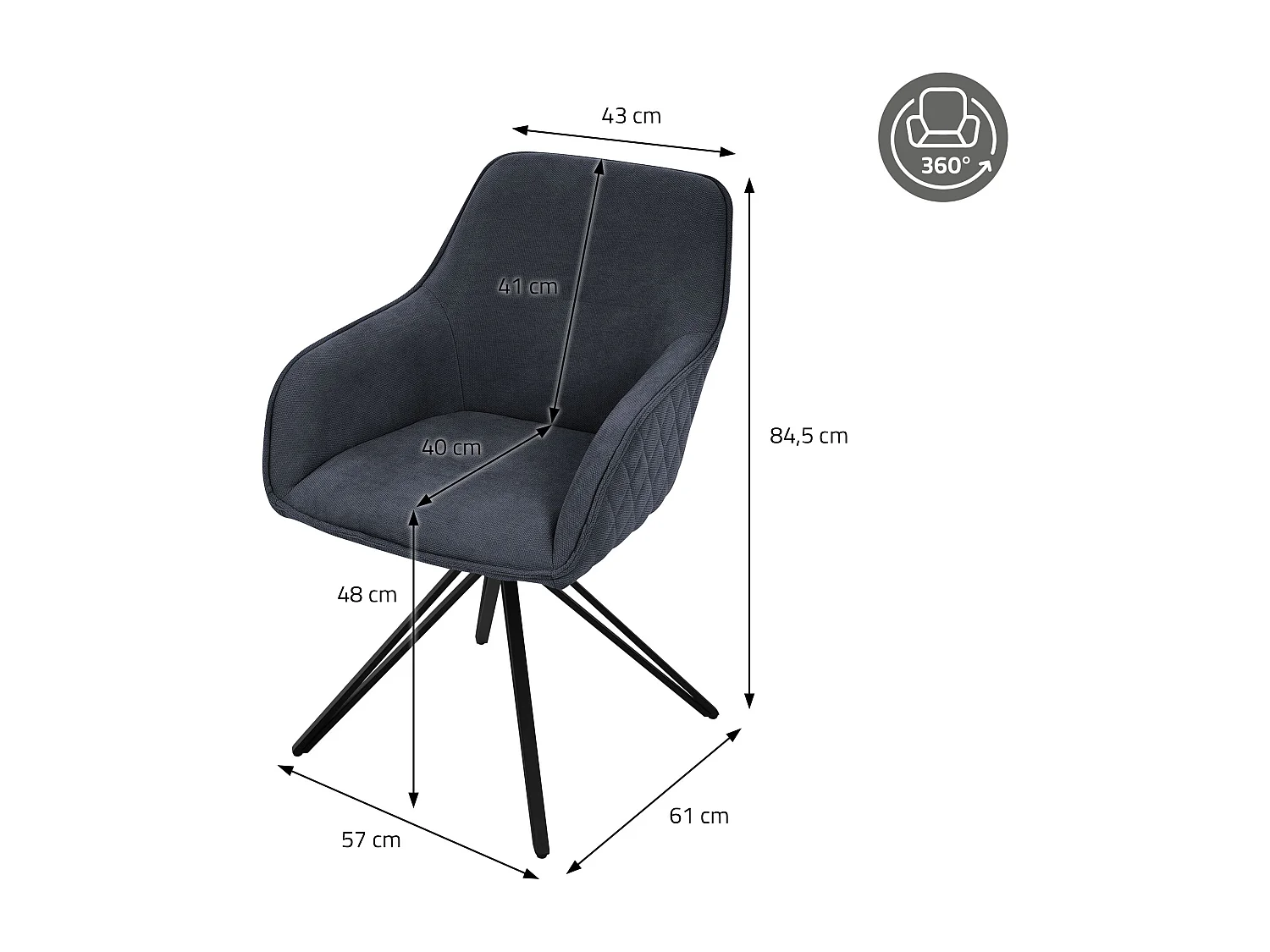 Silla giratoria Silla de comedor Sillón Giratorio 360 grados Silla de salón Negr