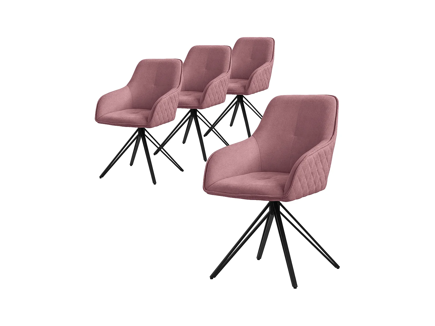 ML-Design Chaise de salle à manger pivotante 4er Set Textil Webstoff Altrosa, Chaise de salon avec accoudoirs/dossier, 360° chaise pivotante, Chaise rembourrée avec pieds en métal, Fauteuil ergonomique, Chaise de cuisine Loungesessel