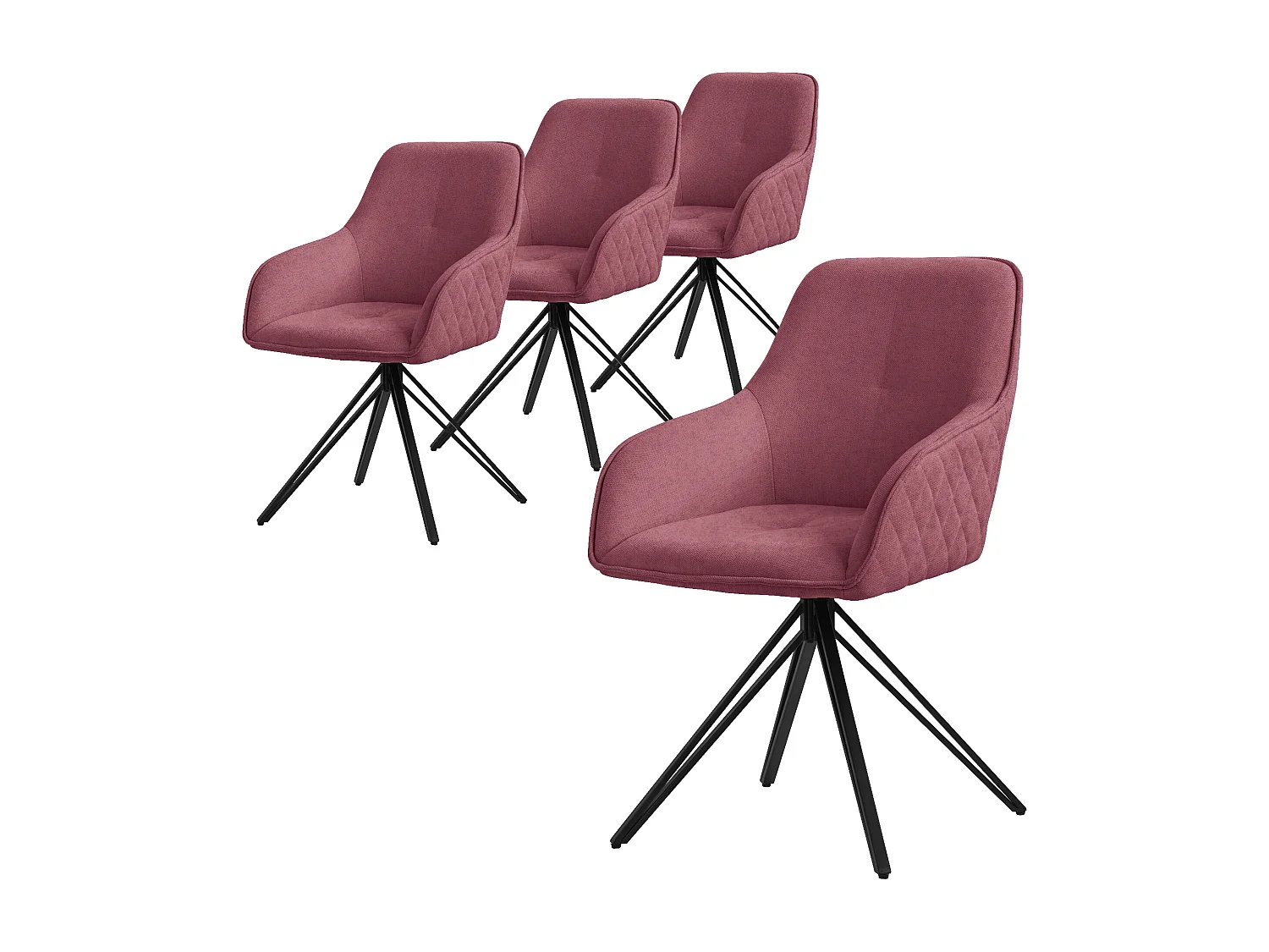 ML-Design Chaise de salle à manger pivotante 4er Set Textil Webstoff rosa, Chaise de salon avec accoudoirs/dossier, 360° chaise pivotante