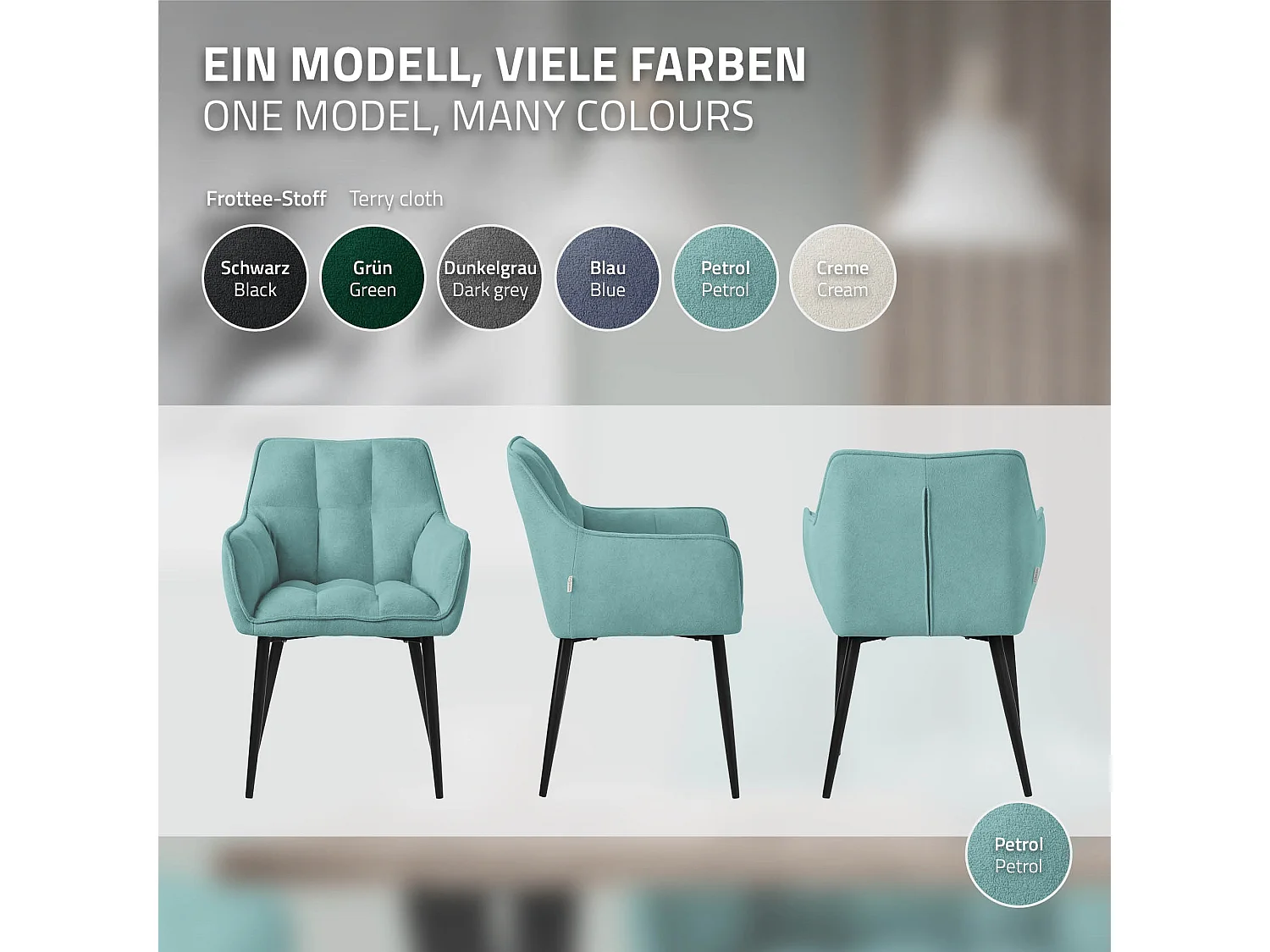 ML-Design 6x Sillas de comedor azul con tapizado de terciopelo grueso con patas metal, respaldo ergonómico sillón moderno para hogar oficina
