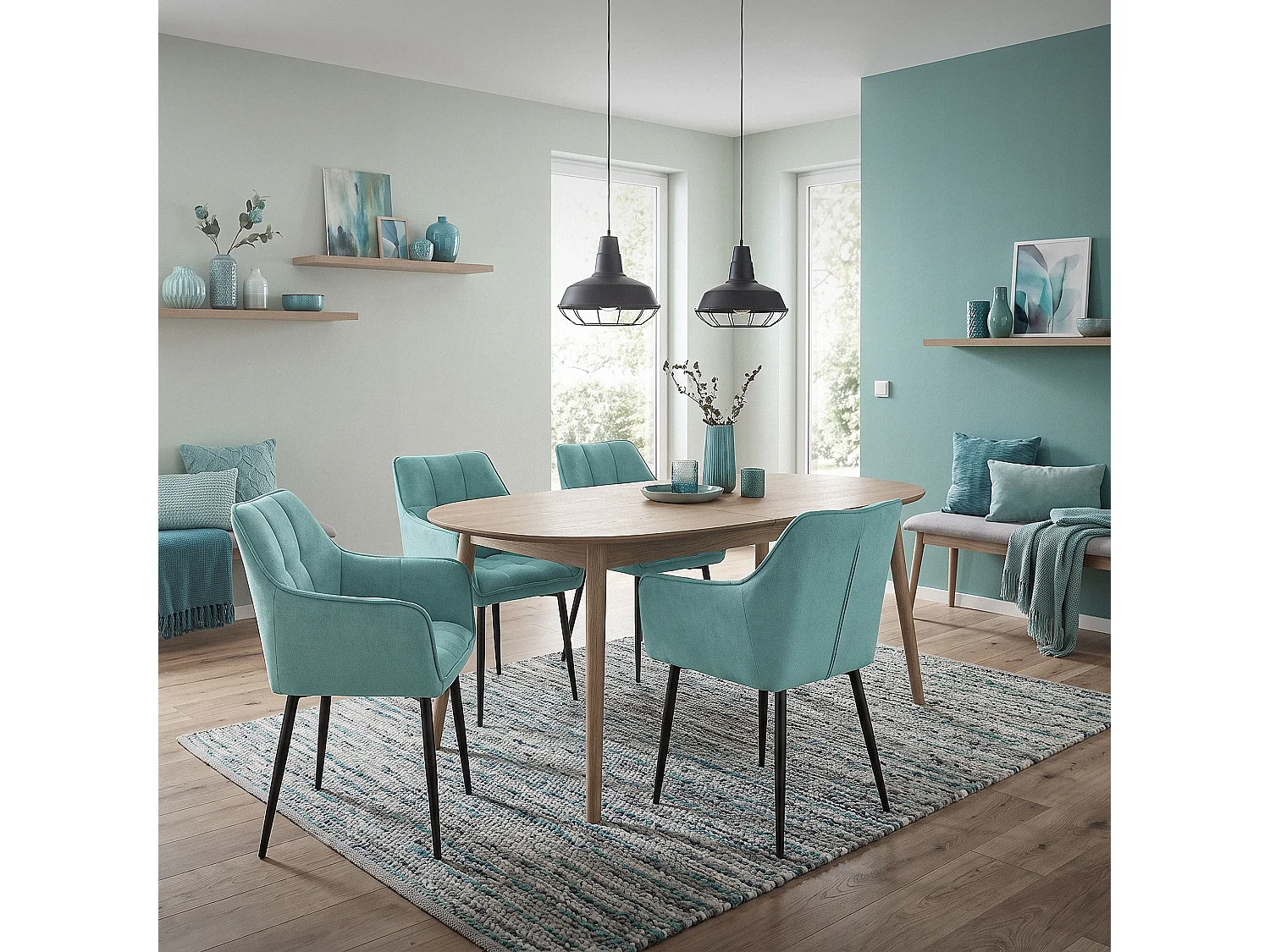 ML-Design 6x Sillas de comedor azul con tapizado de terciopelo grueso con patas metal, respaldo ergonómico sillón moderno para hogar oficina