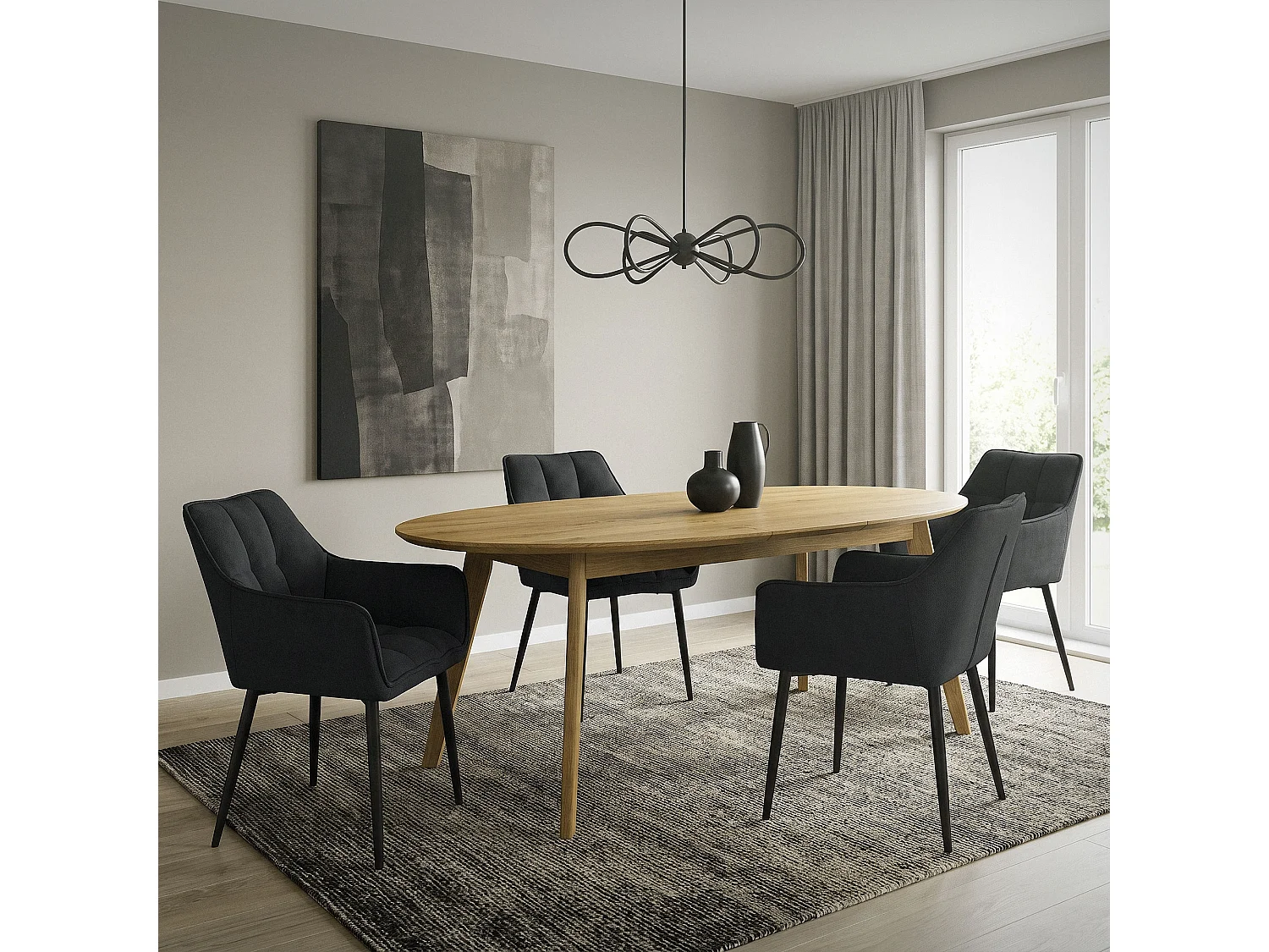 ML-Design 4x Sillas de comedor con tapizado de tejido negro sillones ergonomicos con respaldo y apoyabrazos asientos modernos para salón o cocina