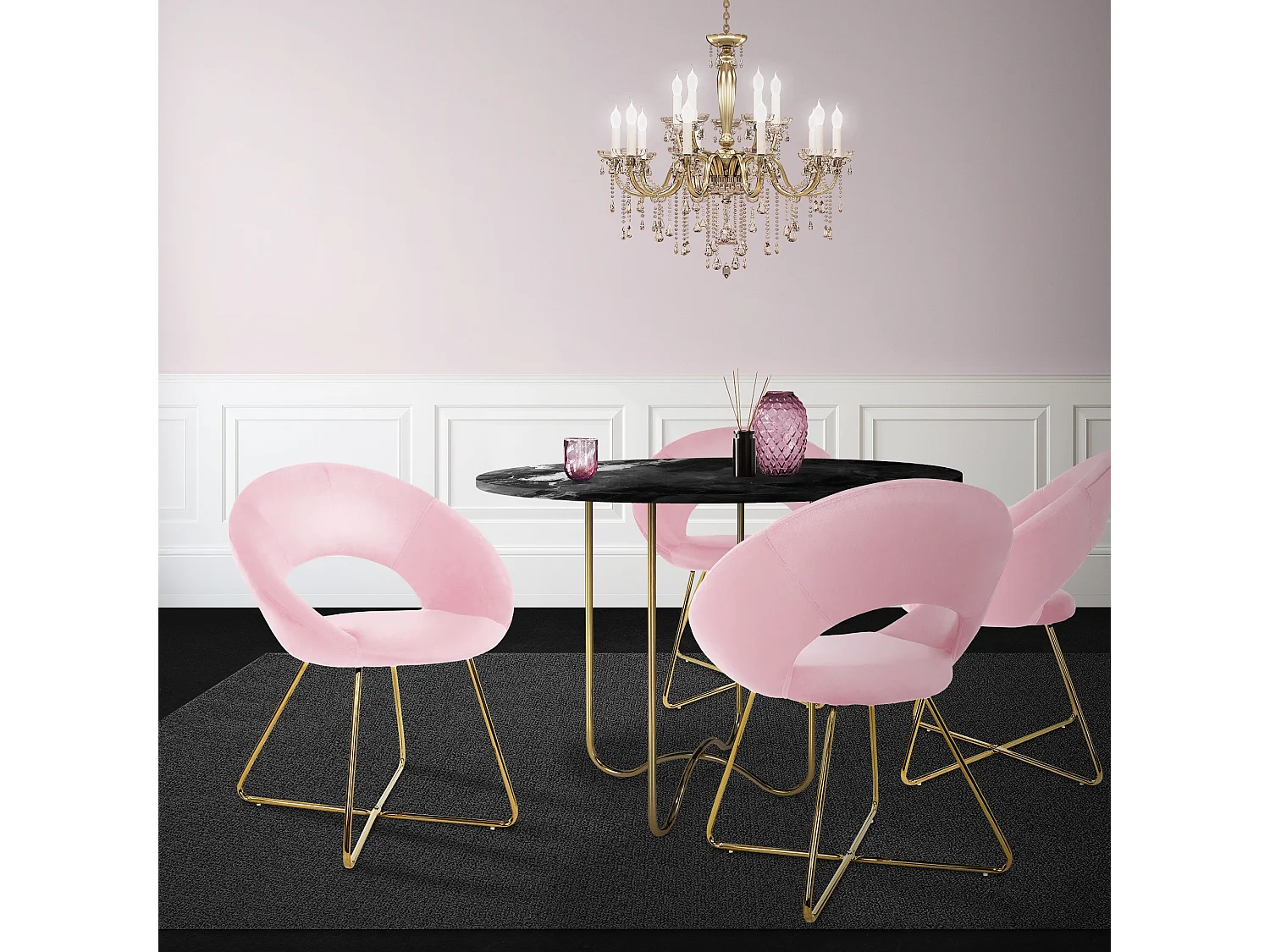 Set 2 sedie sala da pranzo poltroncine sedile schienale imbottito velluto rosa