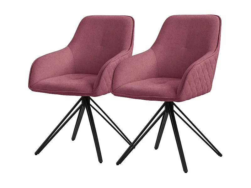 ML-Design Chaise de salle à manger pivotante 2er Set Textile Tissu rose, Chaise de salon avec accoudoirs/dossier, chaise pivotante 360°