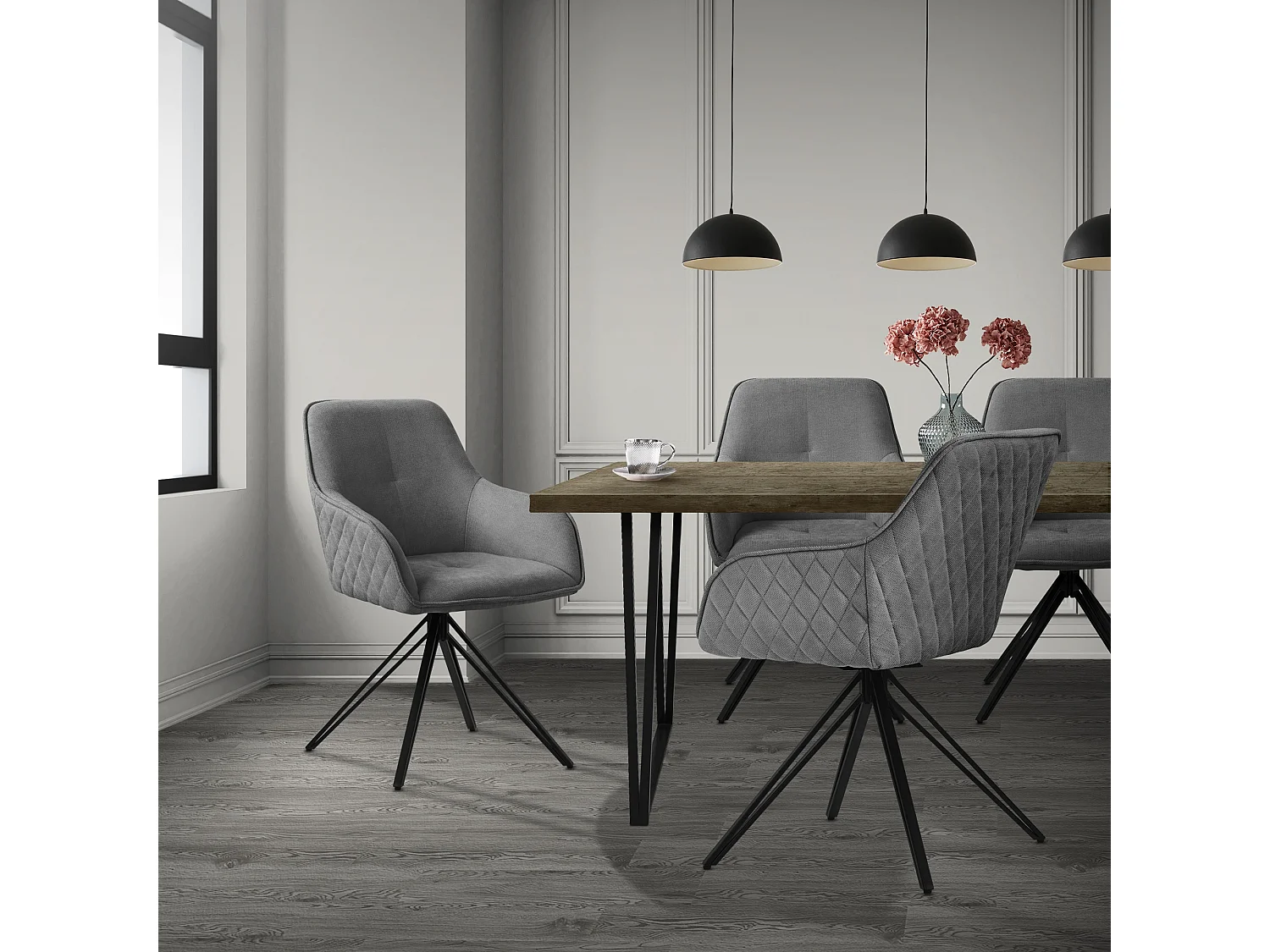 4 silla de comedor giratoria sillón 360 grados silla de salón giratoria gris