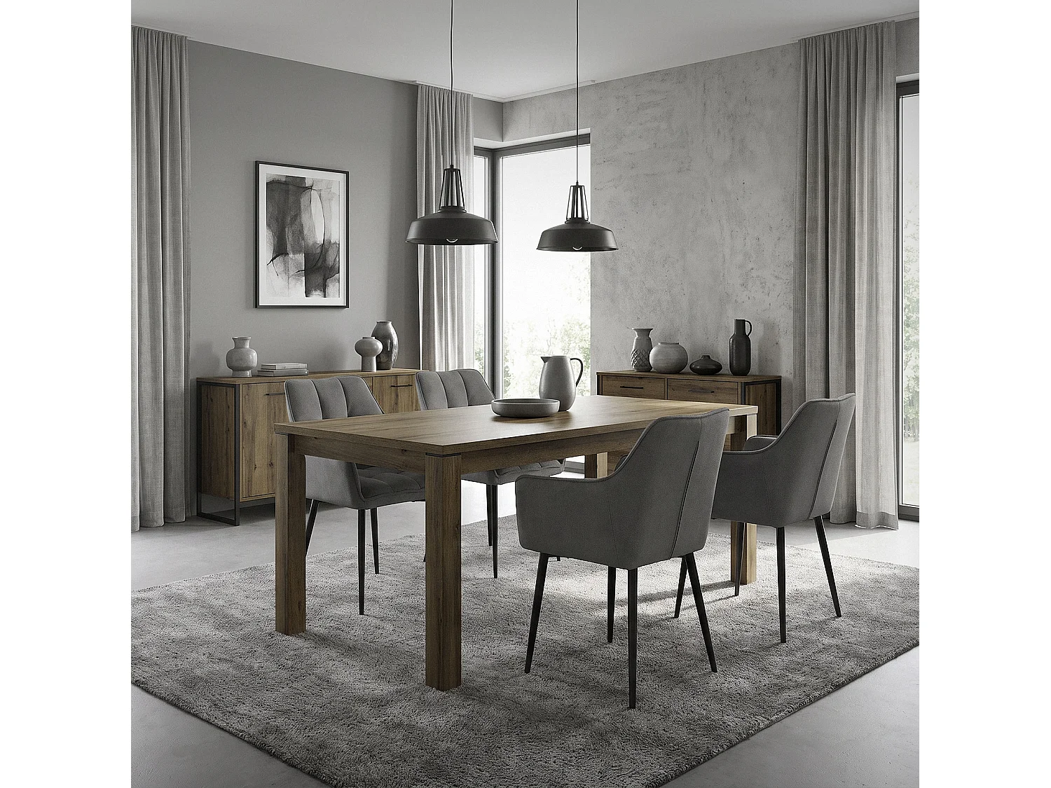 Lot de 2 chaises de salle à manger noir dossier et accoudoirs ergonomiques assise rembourrée en tissu éponge piètement noir en métal design moderne