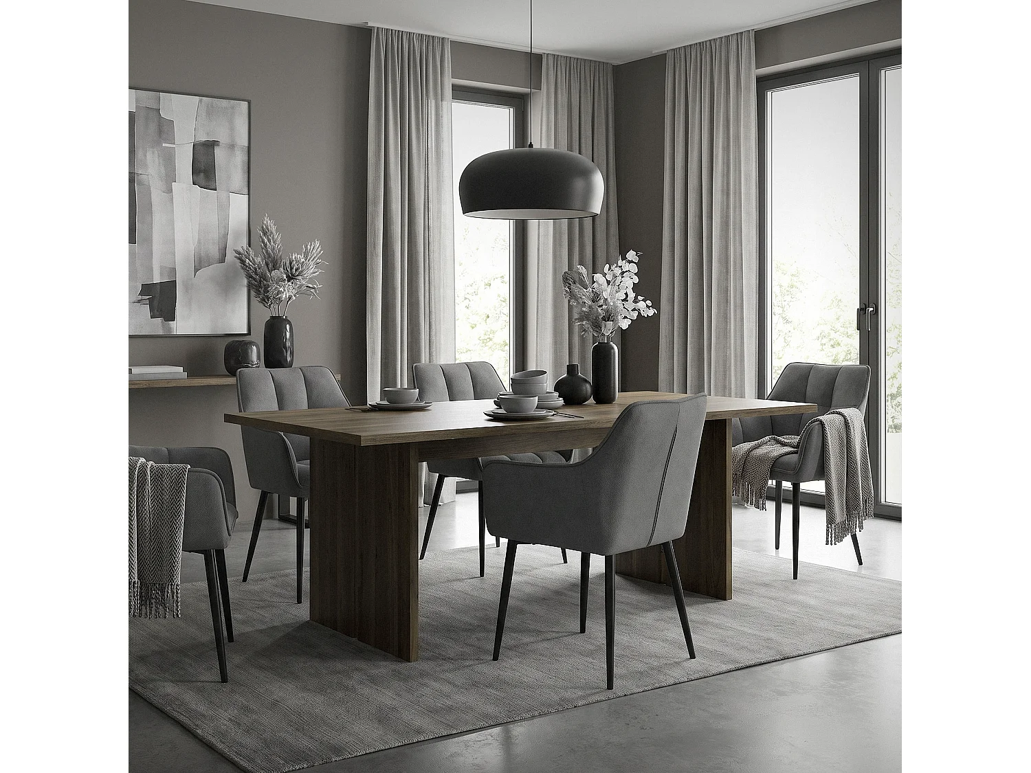 Lot de 2 chaises de salle à manger noir dossier et accoudoirs ergonomiques assise rembourrée en tissu éponge piètement noir en métal design moderne