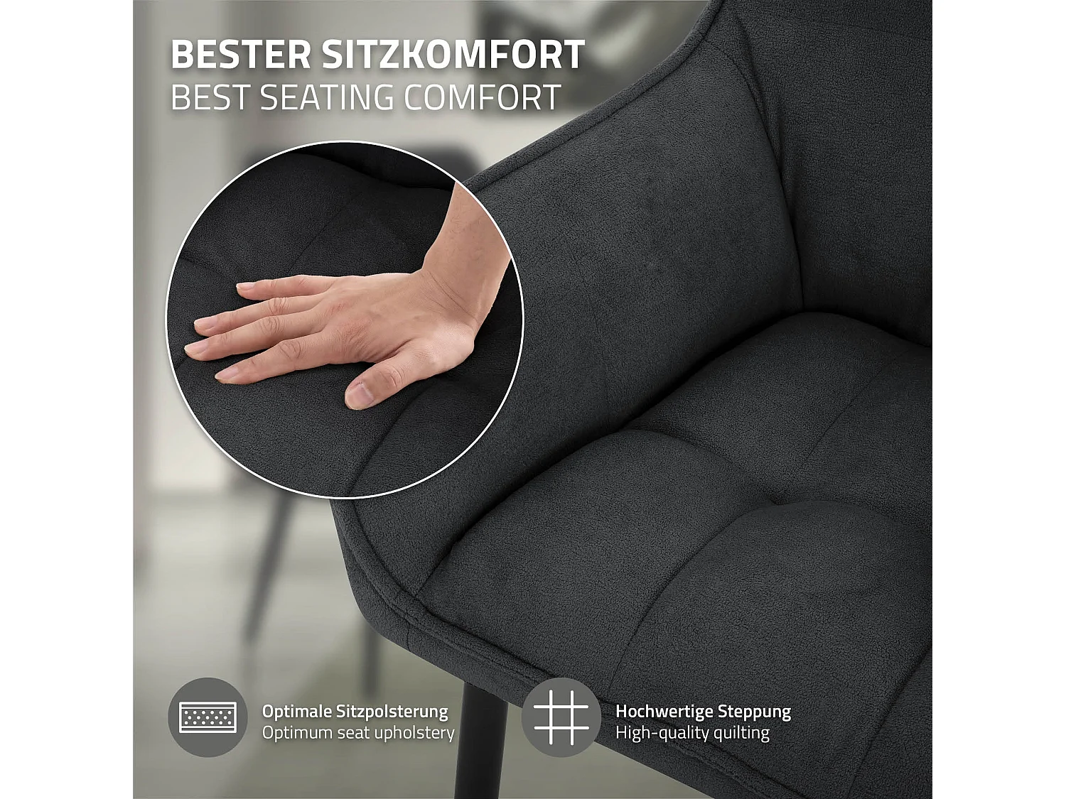 ML-Design Sillas de comedor de rizo negro tapizado aspecto terciopelo con patas metal respaldo y apoyabrazos ergonómico sillón moderno para hogar