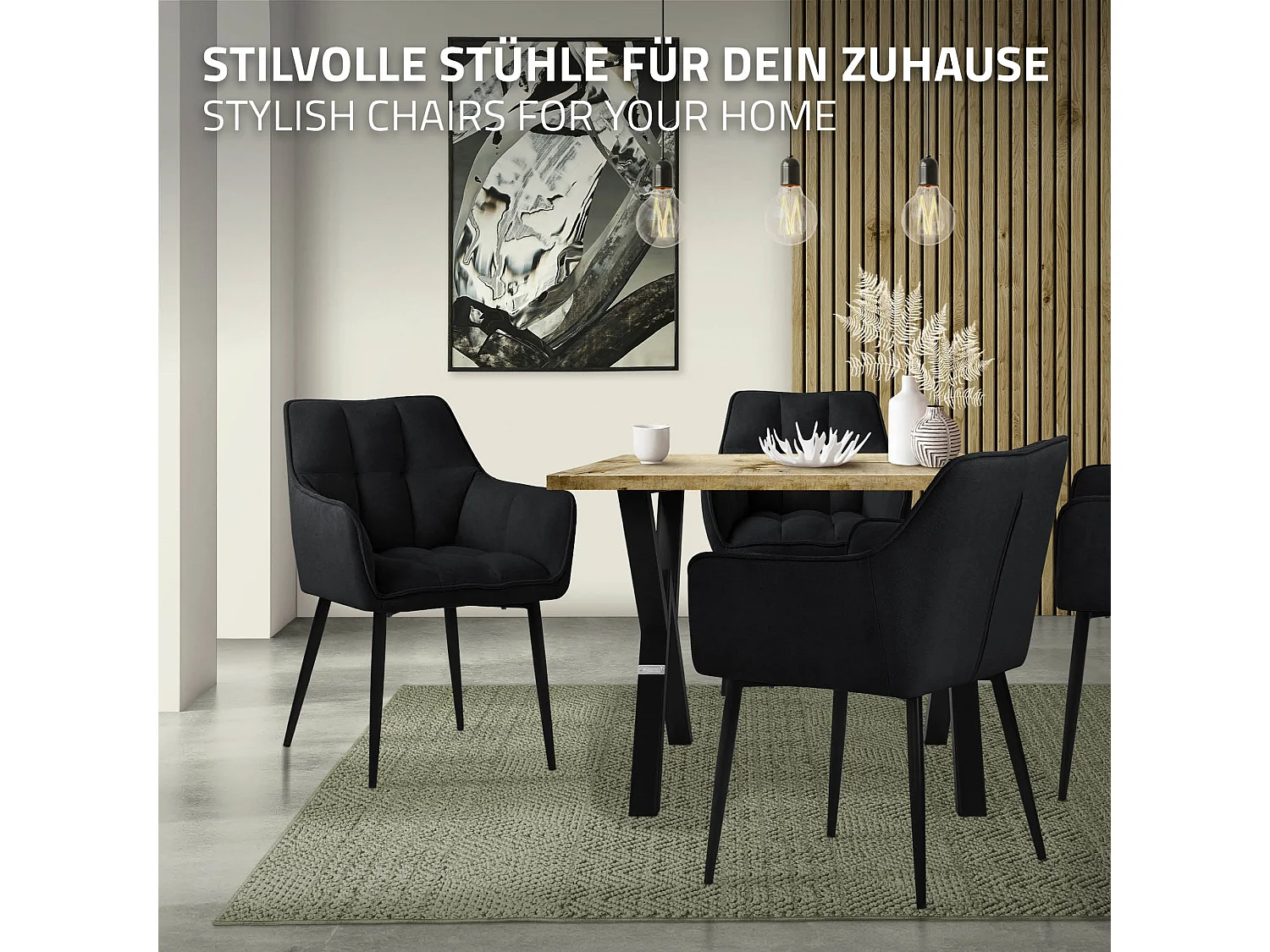 ML-Design Sillas de comedor de rizo negro tapizado aspecto terciopelo con patas metal respaldo y apoyabrazos ergonómico sillón moderno para hogar
