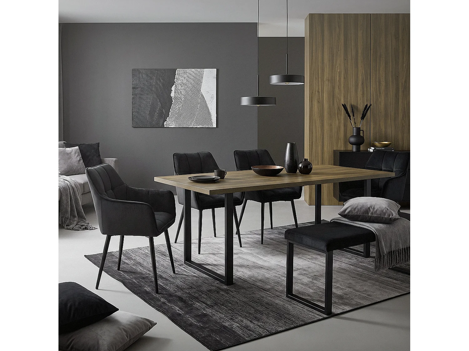 ML-Design Sillas de comedor de rizo negro tapizado aspecto terciopelo con patas metal respaldo y apoyabrazos ergonómico sillón moderno para hogar