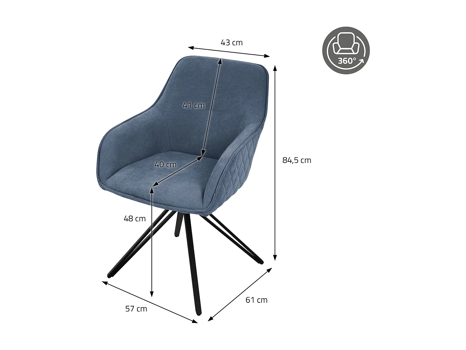 Silla giratoria Silla de comedor Sillón Giratorio 360 grados Silla de salón Azul