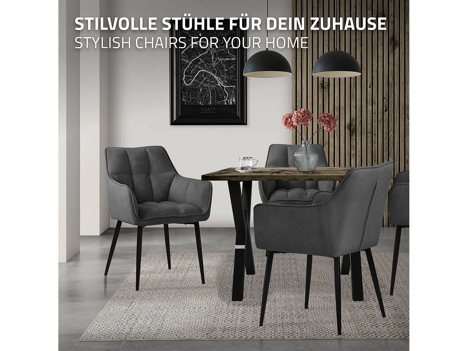 Lot de 6 chaises de salle à manger vert foncé dossier et accoudoirs ergonomiques assise rembourrée en tissu éponge piètement en métal design moderne