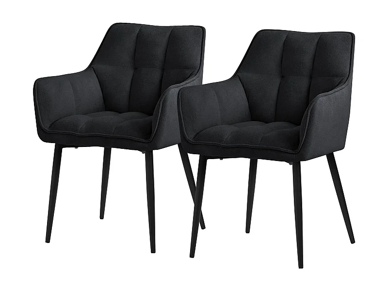 2x Chaise de salle à manger noir en tissu éponge pieds noir métalliques élégant