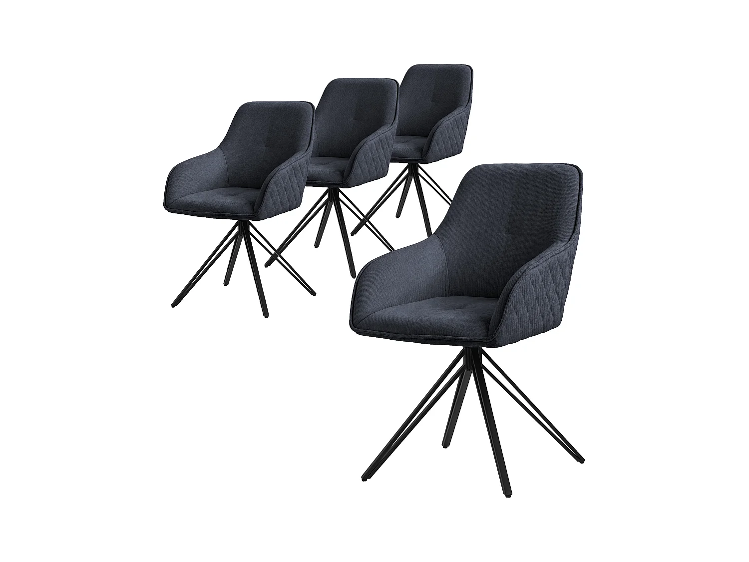 ML-Design Chaise de salle à manger pivotante 4er Set, Textile Tissu, Noir, Chaise de salon avec accoudoirs/dossier, 360° Chaise pivotante, Chaise rembourrée avec pieds en métal, Fauteuil ergonomique, Chaise de cuisine Loungesessel