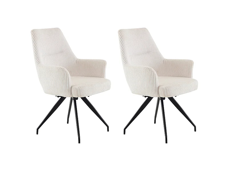 Drehstuhl mit Armlehnen 2er-Set - Cord & schwarzes Metall - Cremefarben - VASKIA
