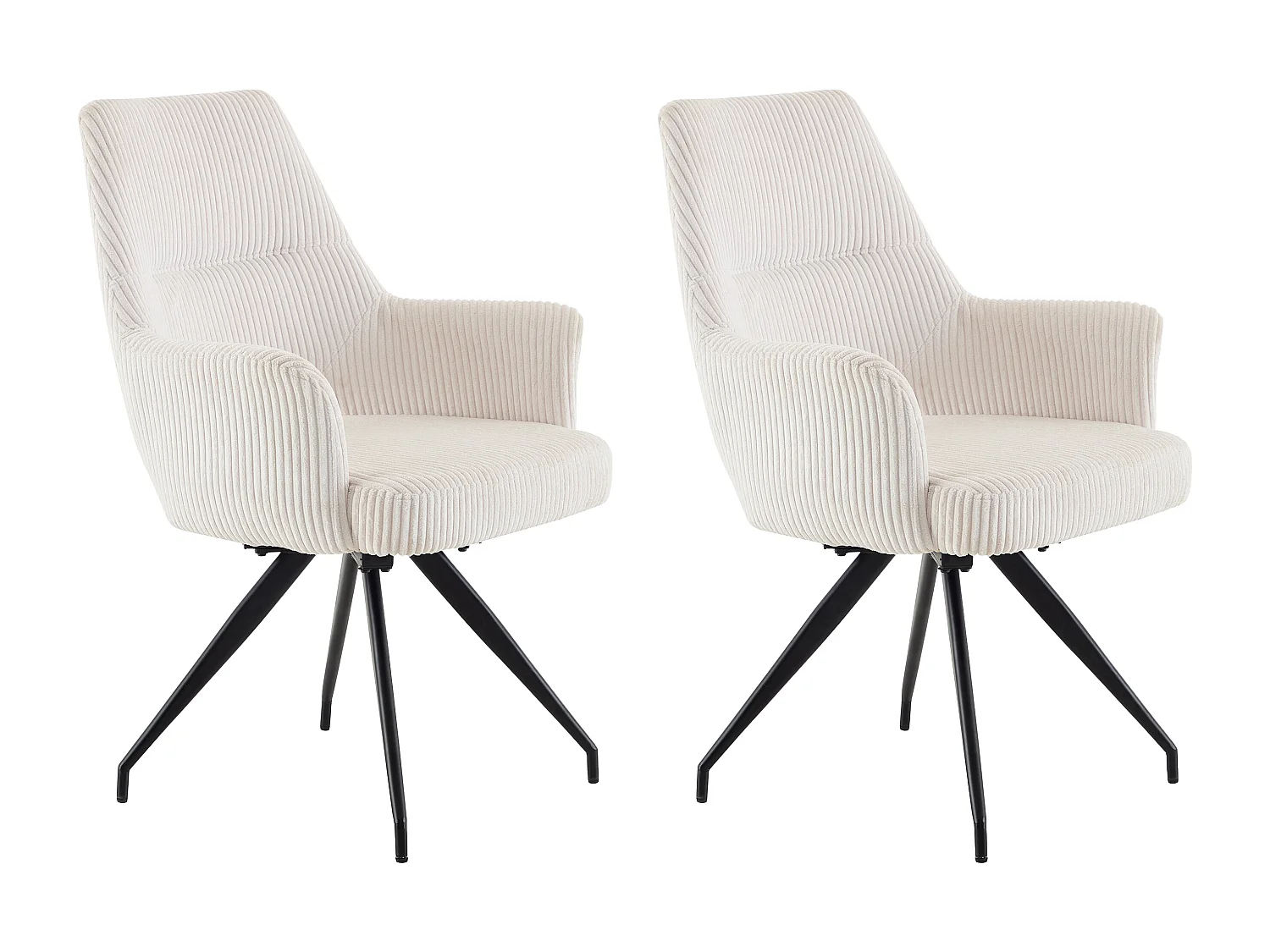 Sedia girevoli con braccioli in Velluto a coste e Metallo Nero Panna - Lotto di 2 - VASKIA