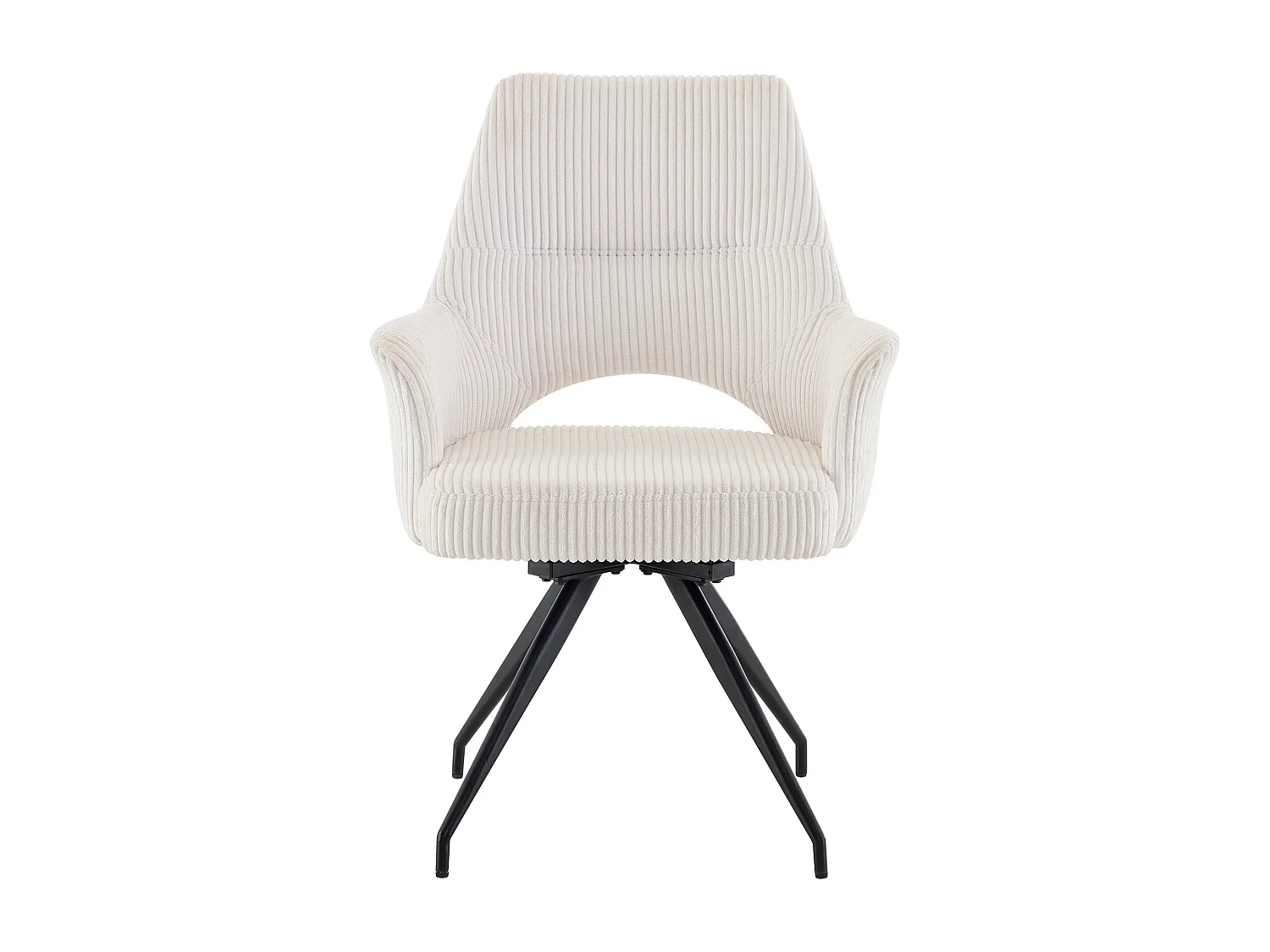 Sedia girevoli con braccioli in Velluto a coste e Metallo Nero Panna - Lotto di 2 - VASKIA