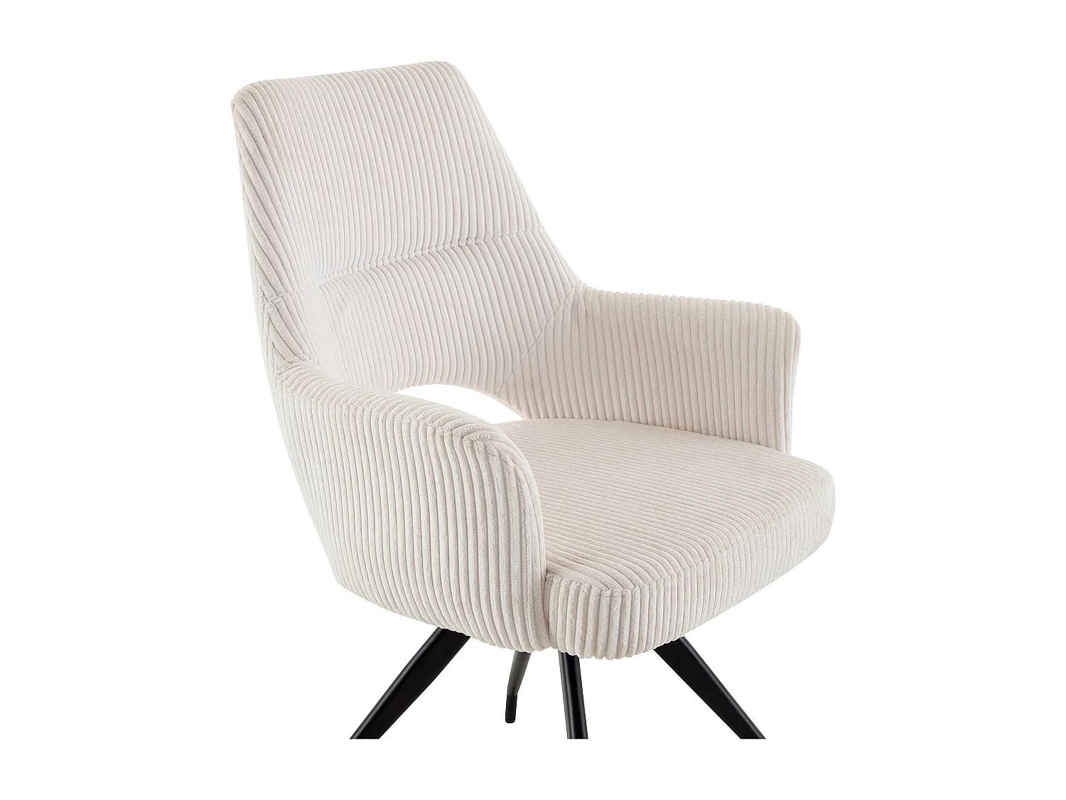 Sedia girevoli con braccioli in Velluto a coste e Metallo Nero Panna - Lotto di 2 - VASKIA