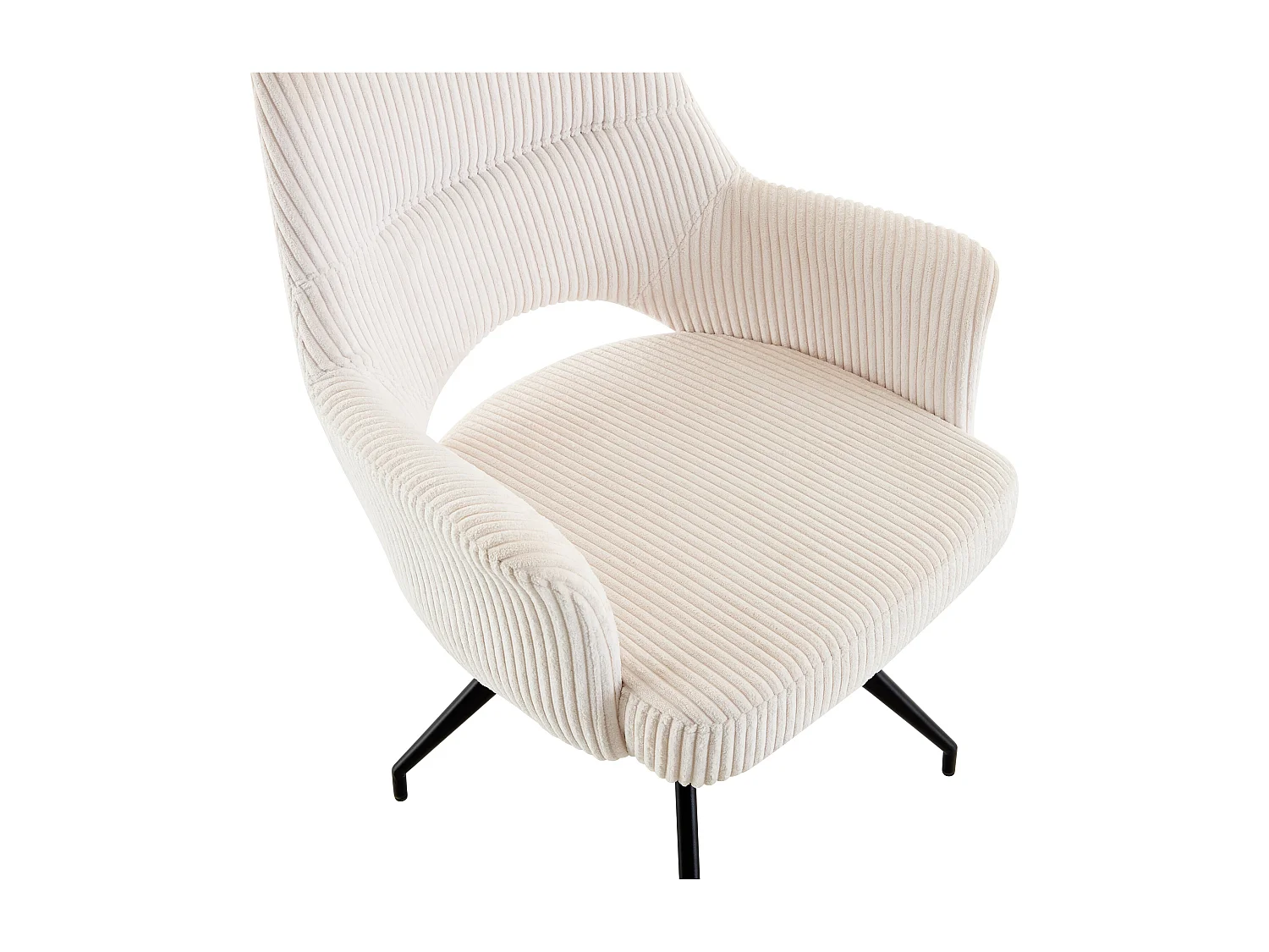 Sedia girevoli con braccioli in Velluto a coste e Metallo Nero Panna - Lotto di 2 - VASKIA