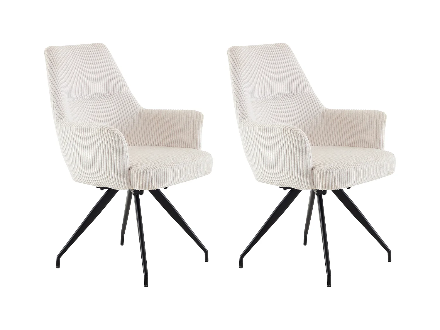 Conjunto de 2 sillas giratorias con reposabrazos de terciopelo acanalado y metal negro - Crema - VASKIA