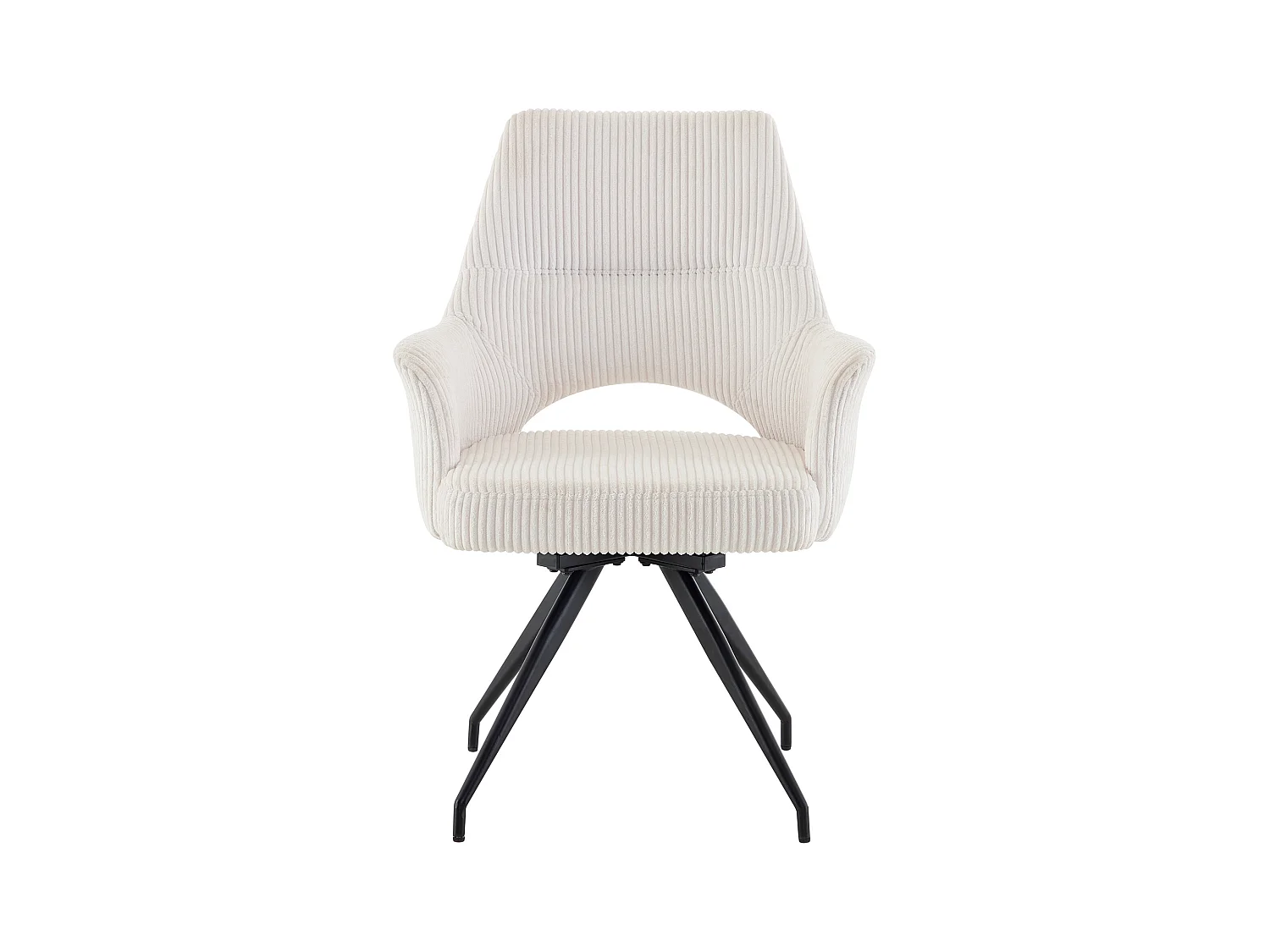 Conjunto de 2 sillas giratorias con reposabrazos de terciopelo acanalado y metal negro - Crema - VASKIA