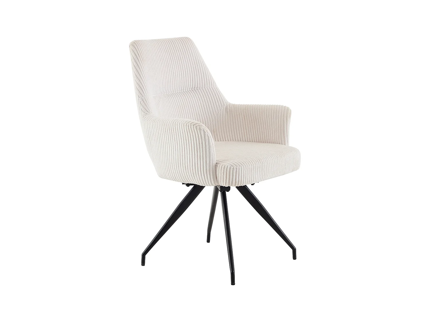 Conjunto de 2 sillas giratorias con reposabrazos de terciopelo acanalado y metal negro - Crema - VASKIA