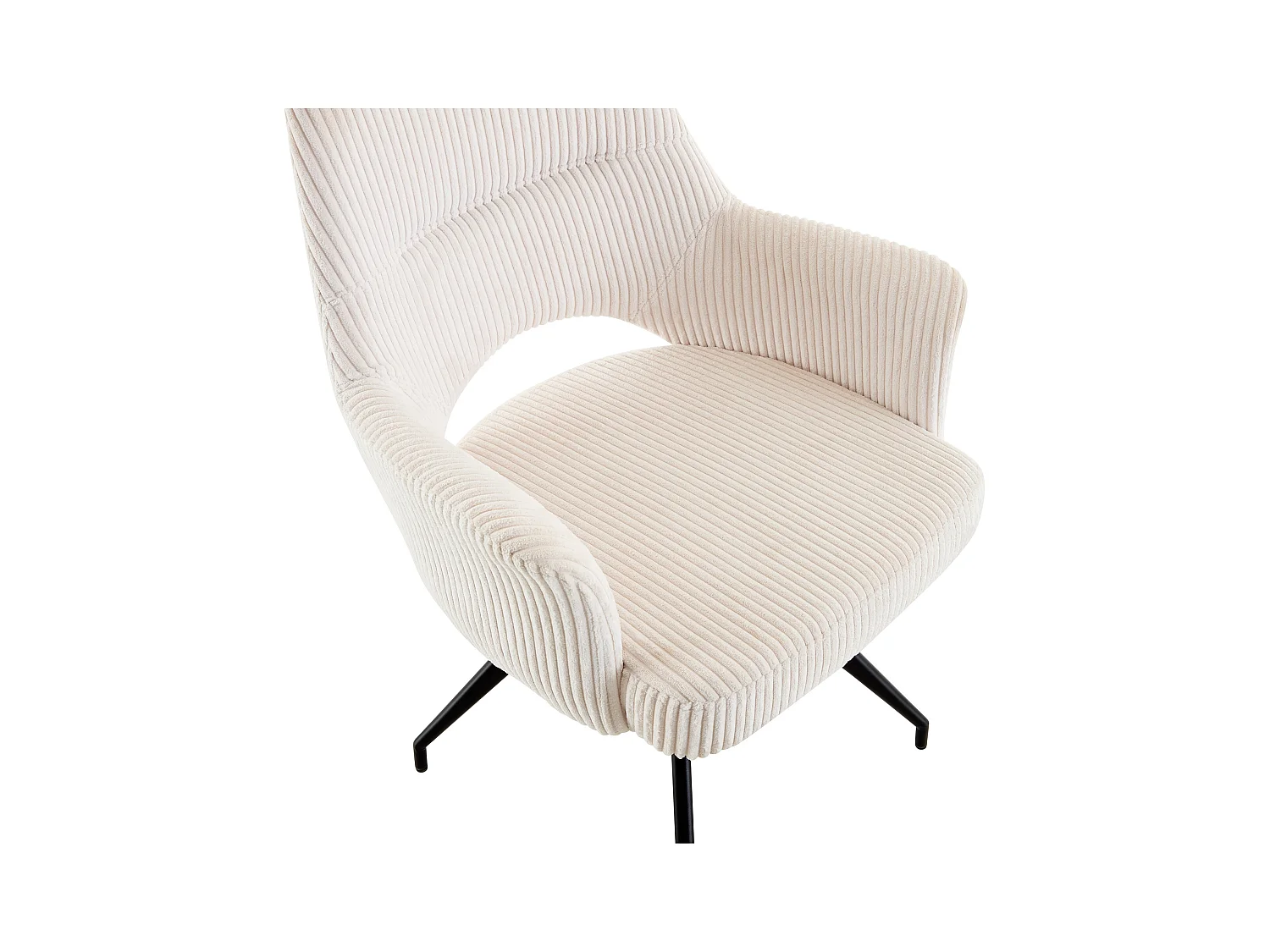 Conjunto de 2 sillas giratorias con reposabrazos de terciopelo acanalado y metal negro - Crema - VASKIA