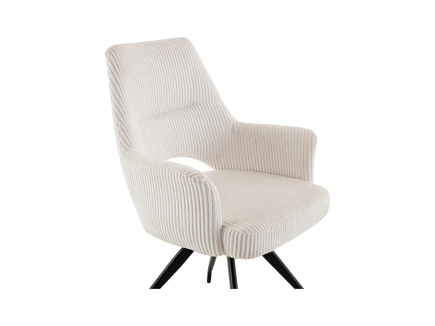 Conjunto de 2 sillas giratorias con reposabrazos de terciopelo acanalado y metal negro - Crema - VASKIA