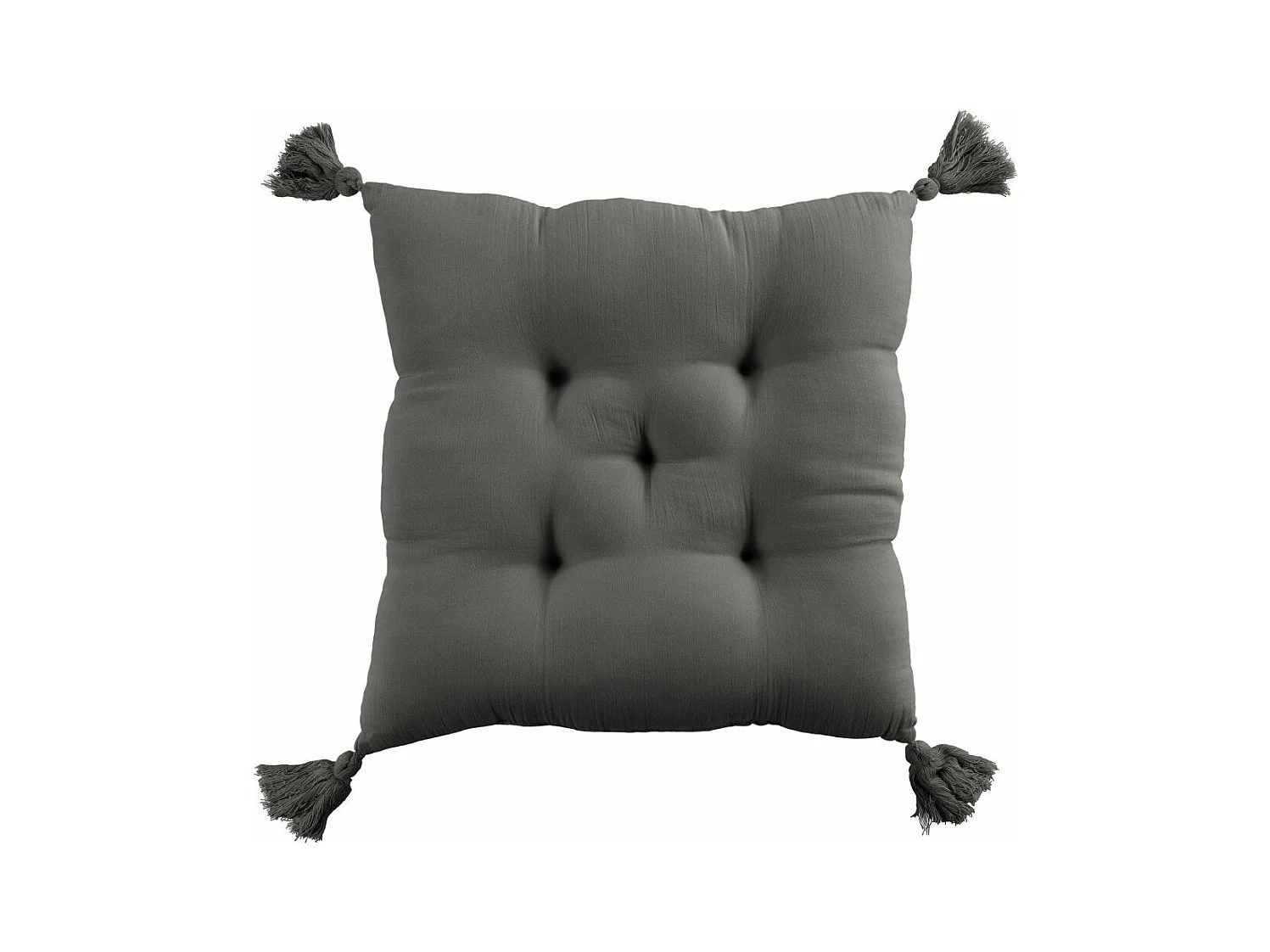 Coussin de chaise 40x40 cm Gaze de coton avec pompons Granit