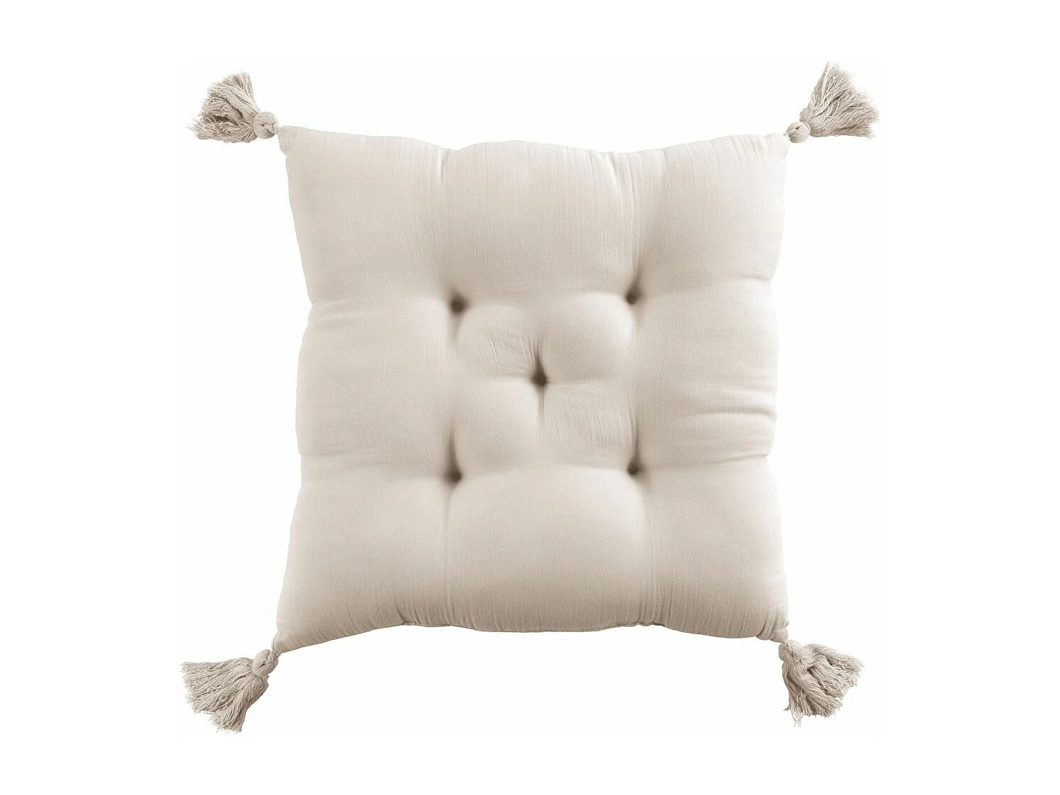 Coussin de chaise 40x40 cm Gaze de coton avec pompons Naturel