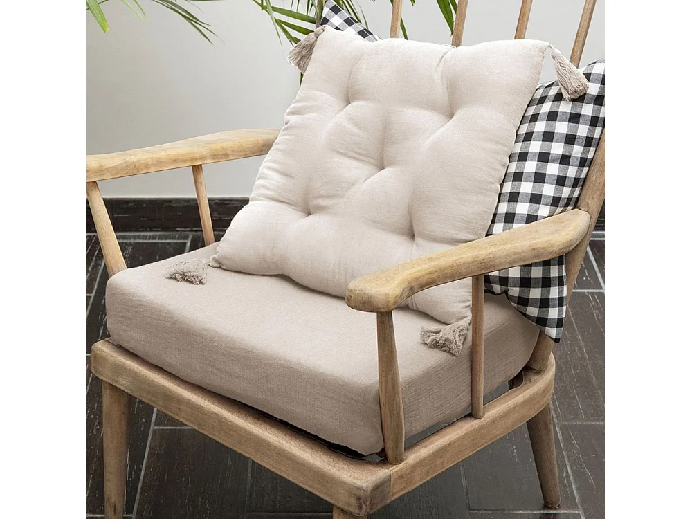 Coussin de chaise 40x40 cm Gaze de coton avec pompons Naturel