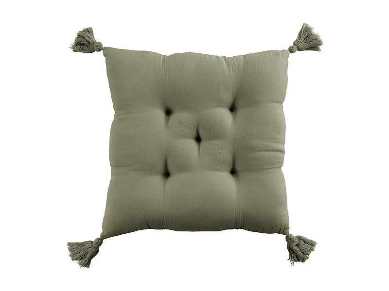 Coussin de chaise 40x40 cm Gaze de coton avec pompons Romarin