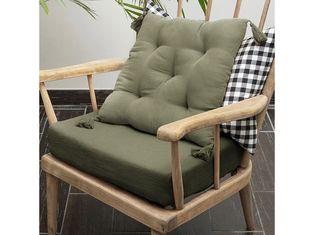 Coussin de chaise 40x40 cm Gaze de coton avec pompons Romarin