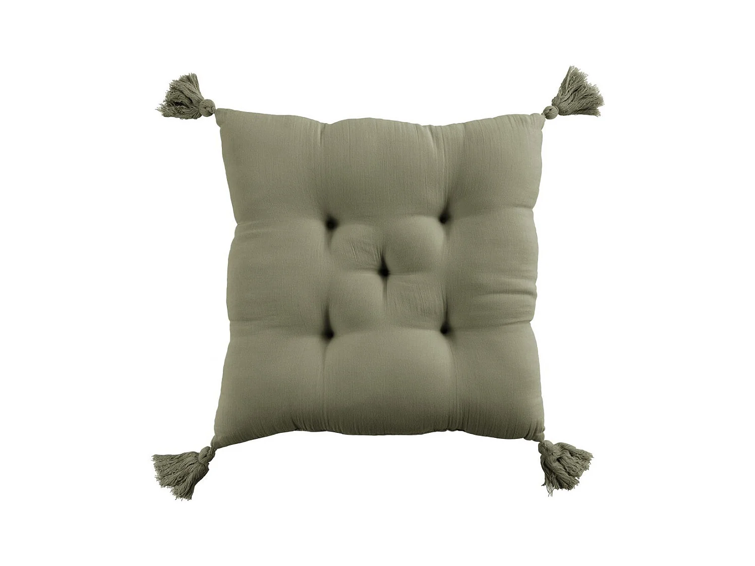Coussin de chaise 40x40 cm Gaze de coton avec pompons Romarin