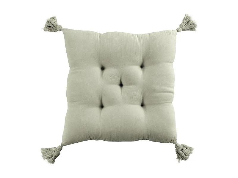 Coussin de chaise 40x40 cm Gaze de coton avec pompons Vert d'eau