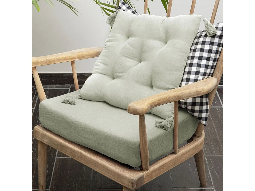 Coussin de chaise 40x40 cm Gaze de coton avec pompons Vert d'eau