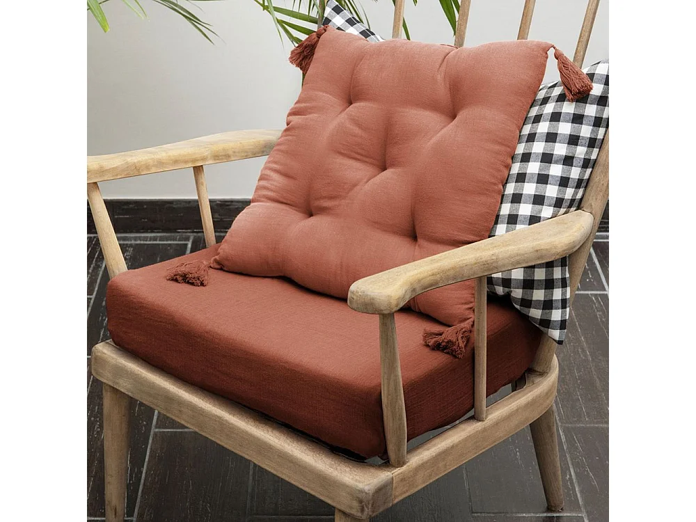 Coussin de chaise 40x40 cm Gaze de coton avec pompons Terracotta
