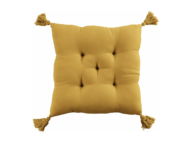 Coussin de chaise 40x40 cm Gaze de coton avec pompons Safran