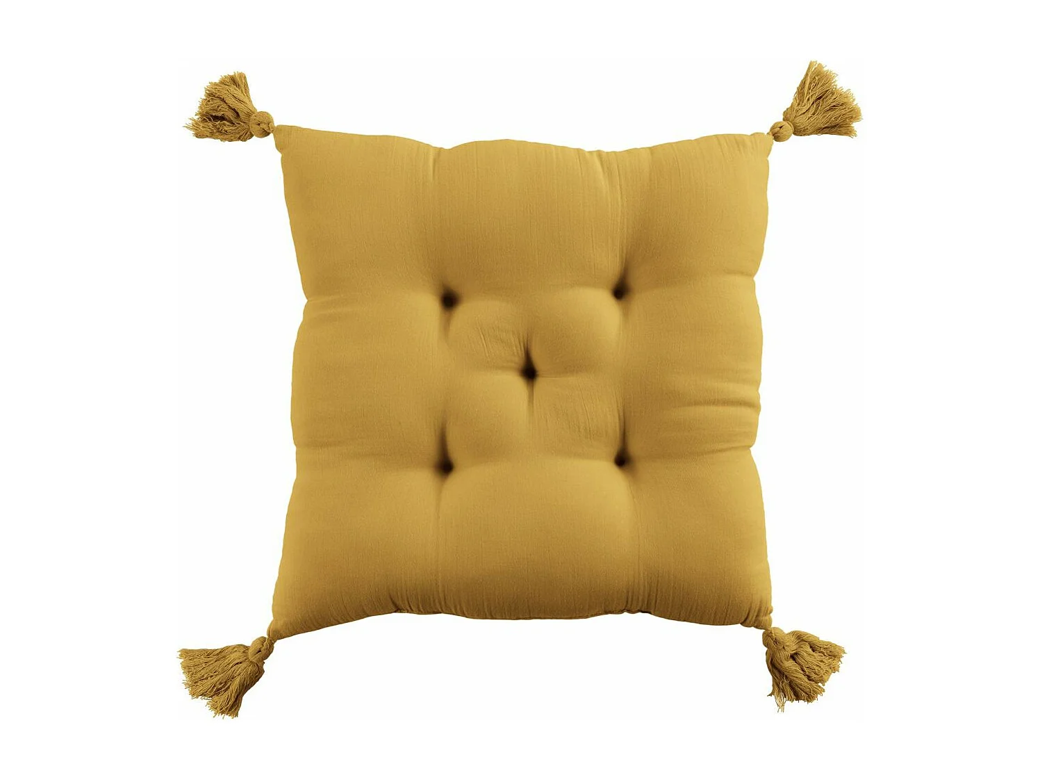 Coussin de chaise 40x40 cm Gaze de coton avec pompons Safran