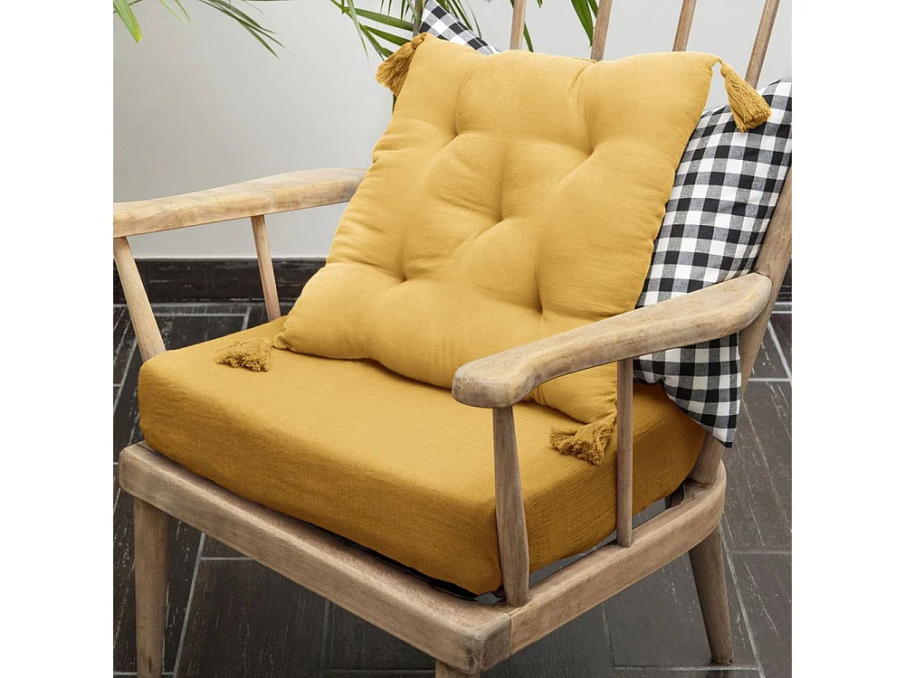 Coussin de chaise 40x40 cm Gaze de coton avec pompons Safran