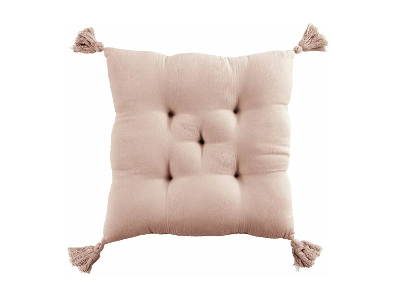 Coussin de chaise 40x40 cm Gaze de coton avec pompons Guimauve