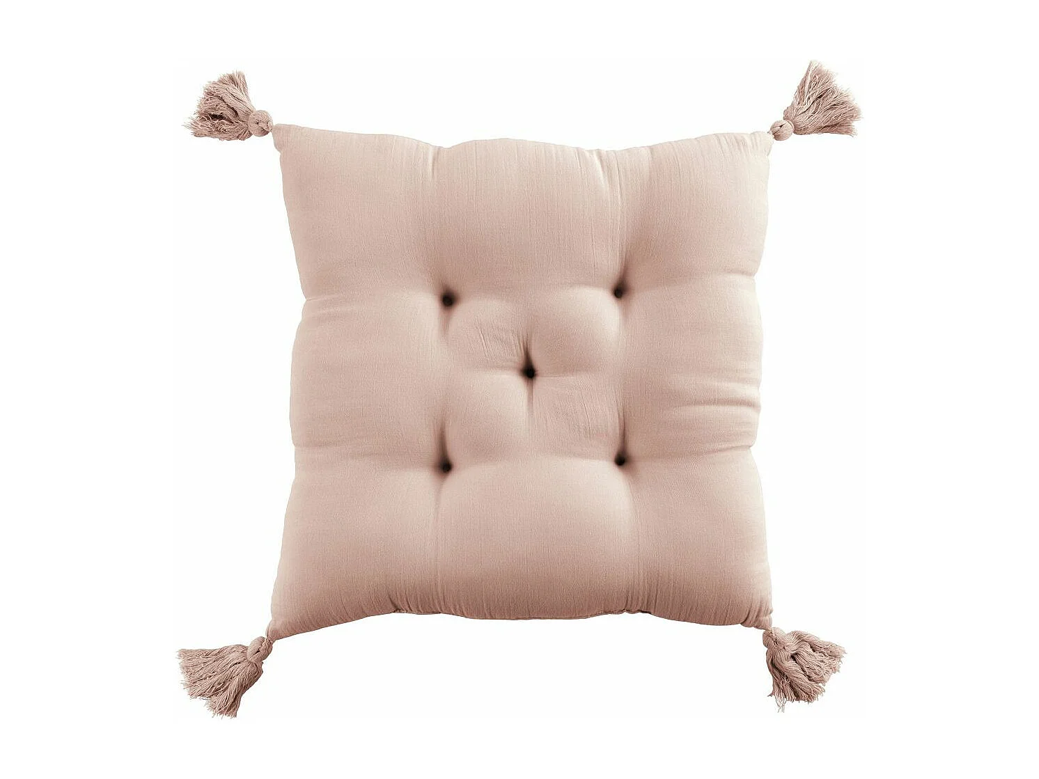 Coussin de chaise 40x40 cm Gaze de coton avec pompons Guimauve