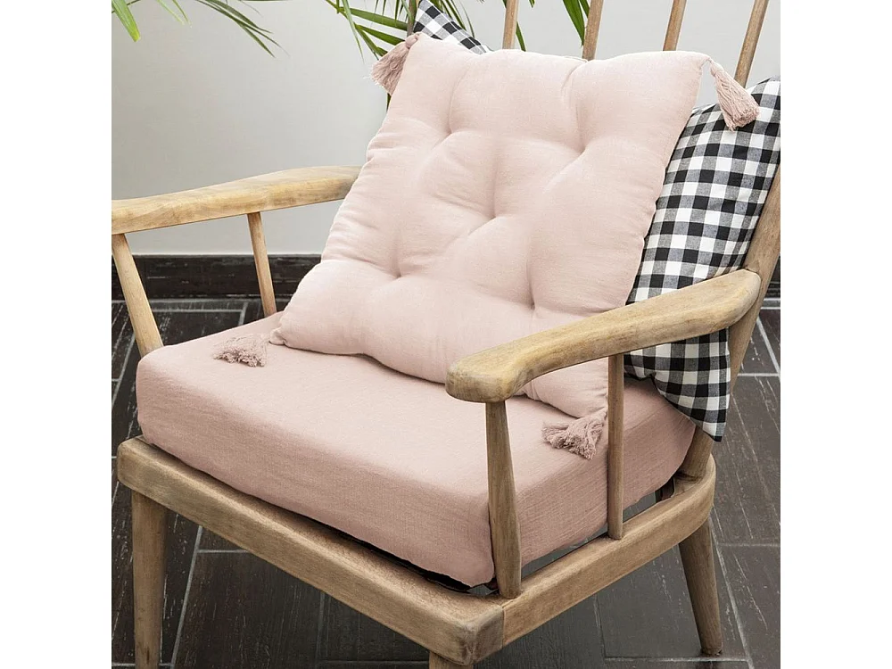 Coussin de chaise 40x40 cm Gaze de coton avec pompons Guimauve