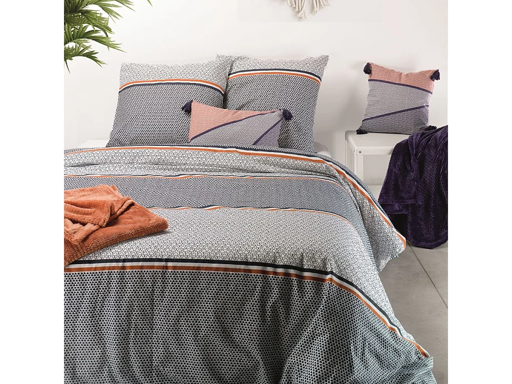 Housse de couette 220x240 cm + taies d'oreiller, coton 57 fils, Tilak