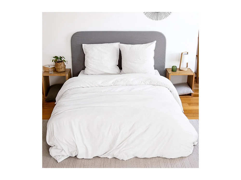 Housse de couette 220x240 cm + taies d'oreiller, microfibre lavé, Blanc