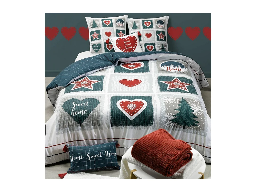 Housse de couette 220x240 cm + taies d'oreiller, coton 57 fils, Home Sweet Home