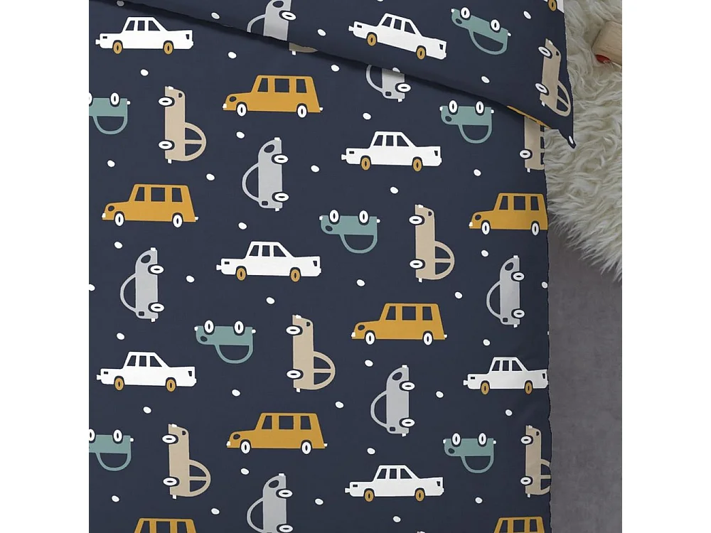 Housse de couette 140x200 cm + 1 taie 100% Coton 57 fils Auto Marine